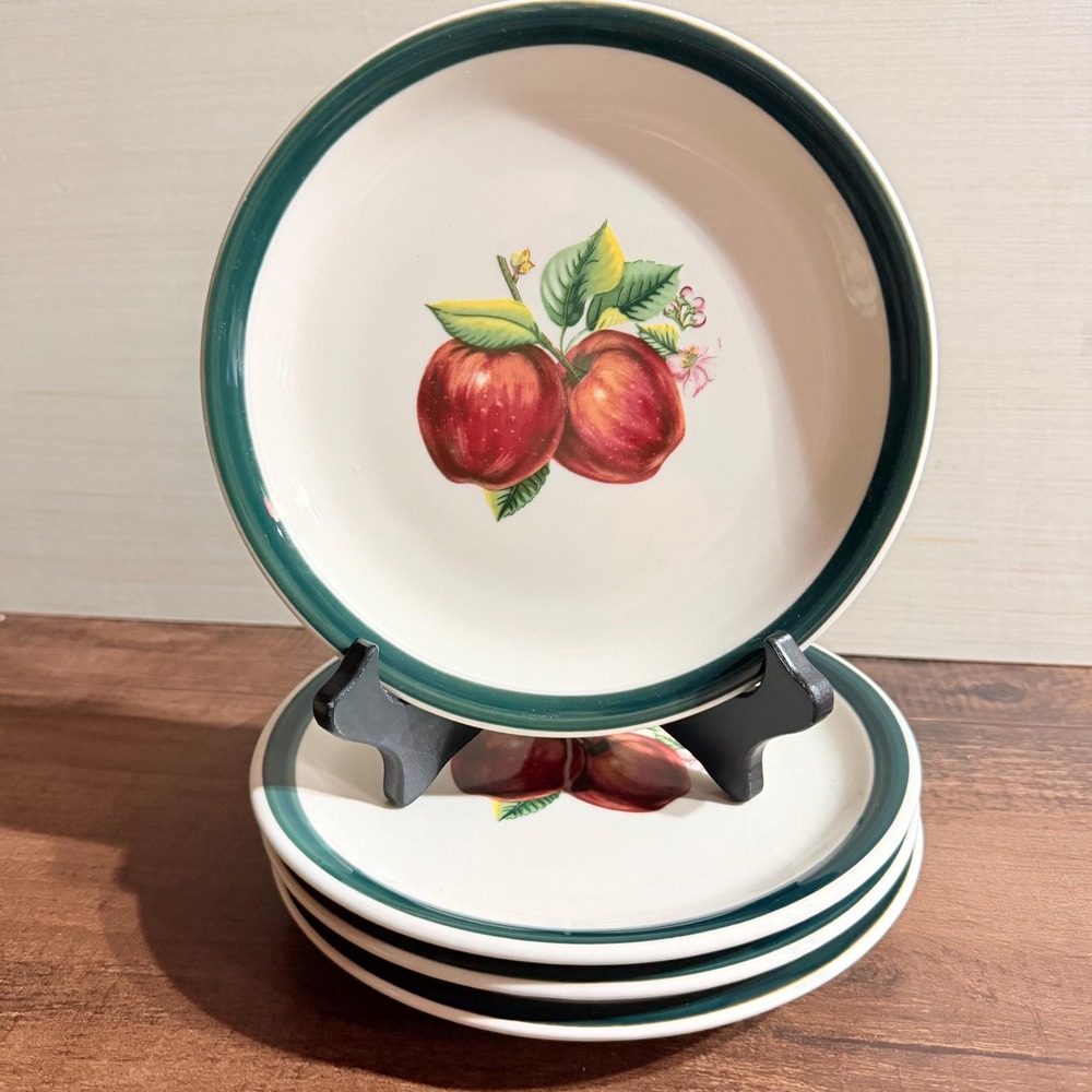 4 VTG Apple Salad Plates 7" Country Farmhouse Stoneware China Pearl Casuals